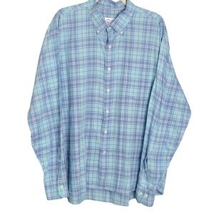 Peter Millar Mens XXL Blue Plaid Island Shirt Long Sleeve Cotton Button Down